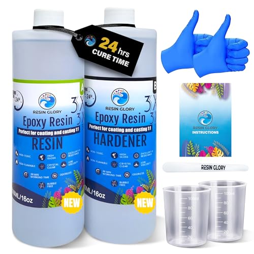 Resin Glory 1L (32 oz) - 1:1 Ratio Epoxy Resin Kit - Crystal Clear Food Safe UV Stable for Crafts Jewellery Wood Coasters Mould Casting - Low Viscosity Self-Levelling for Beginners & Pros