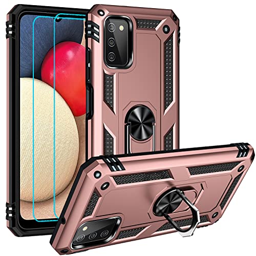 Military Grade Drop Impact for Samsung Galaxy A03S Case with Screen Protector 360 Metal Rotating Ring Kickstand Holder Armor Heavy Duty Shockproof Case for Galaxy A03S Phone Case (Black)