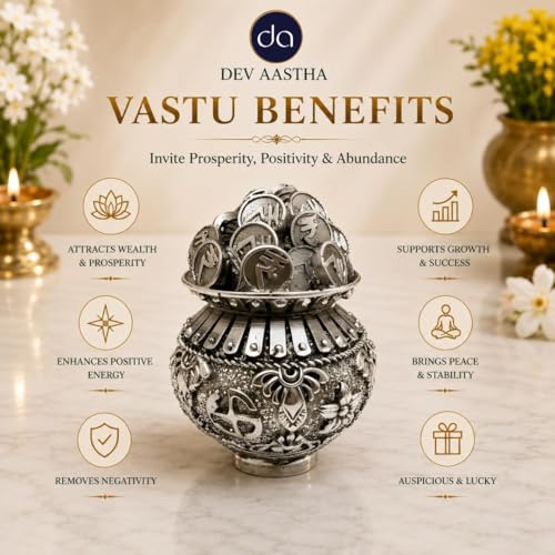 Image of Silver Plated Kuber Kalash Idol 2.5 Inch | Kubera Coin Kalasam for Pooja Room, Home Decor & Spiritual Decoration | Laxmi Kalash Festive Gift Showpiece