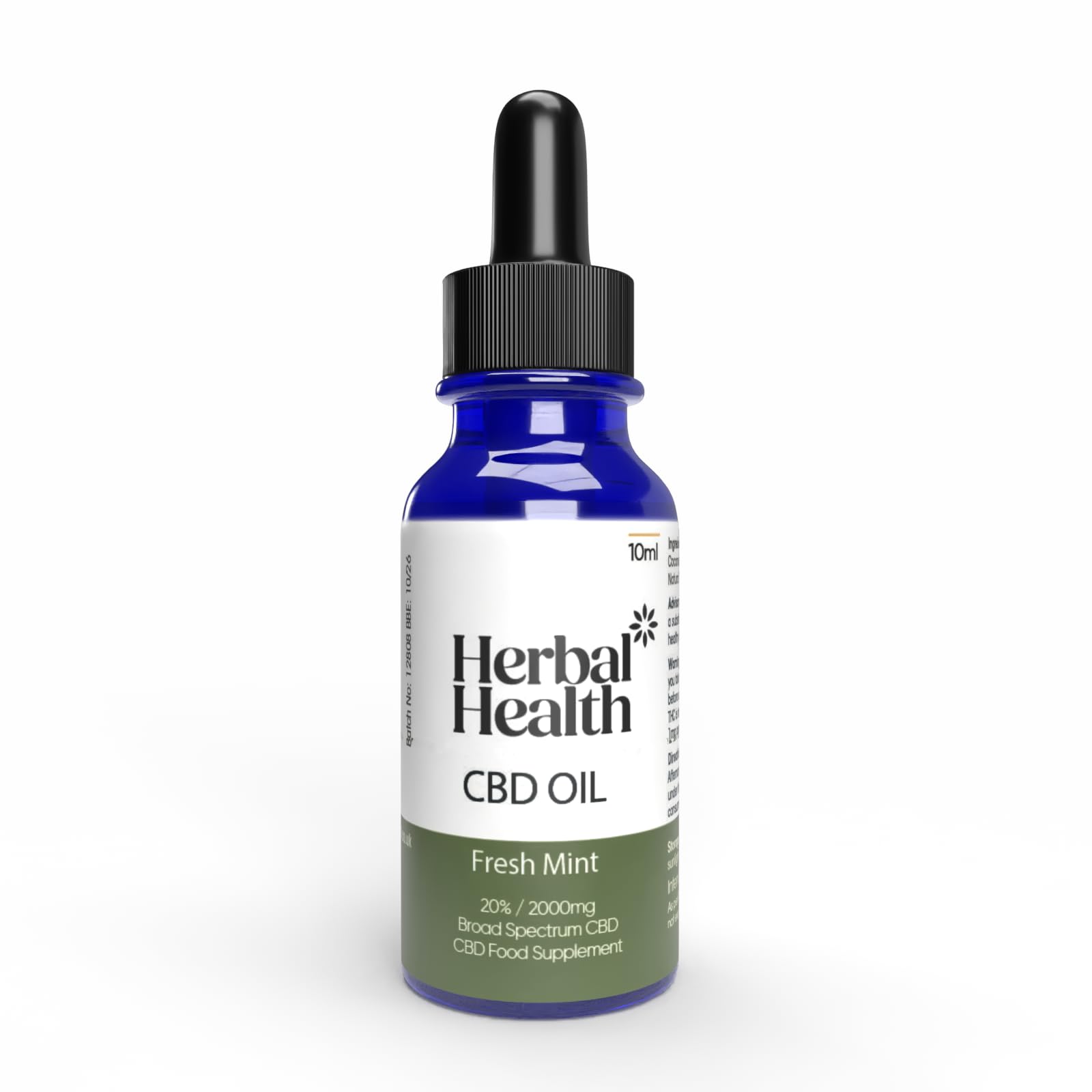 Herbal Health CBD Oil Drops 2000mg 10ml – Fresh Mint Broad Spectrum 20% CBD Oil for Sleep & Anxiety Relief for Adults, THC-Free, Ideal for CBD Drinks