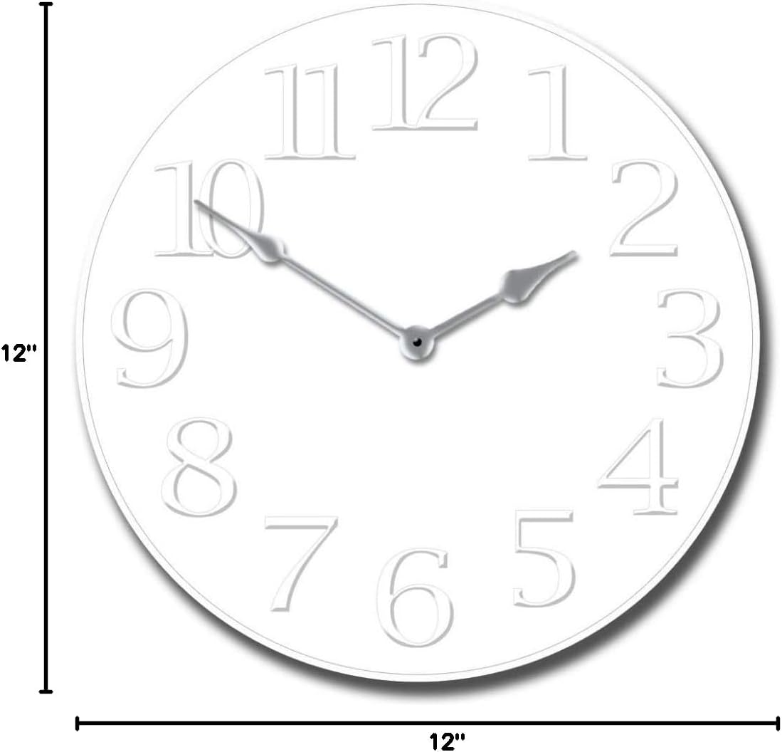 White on White Wall Clock | Ultra Quiet Quartz Mechanism | Hand Made in USA Beautiful Crisp Lasting Color | Comes in 8 Sizes | 12-Inch