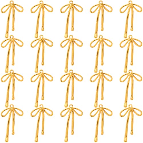 PAGOW 20pcs Bow Charm for Jewelry Making Gold Plated Alloy Bow Tie Charm with Hole Cute Bowknot Dangle Connector Pendant for Necklaces Bracelets Earrings DIY