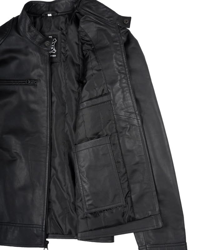 Image of Blingsoul Leather Jacket Men - Real Lambskin Cafe Racer Motorcycle Style Jacket for Mens