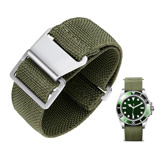BINLUN Elastic Nylon Watch Band 18mm 20mm 22mm Marine Nationale Fabric Military Parachute Replacement Watch Strap Men Women Silver & Black Buckle - Upgraded Hook-and-Loop Buckle