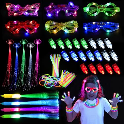 LURICO 85 peças brinquedos de iluminação LED com LED pulseiras luminosas, 5 cores óculos LED festa, para festas de DJ, aniversários, raves, Natal, Halloween