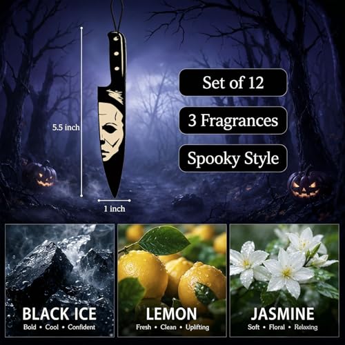 Horror Car Air Fresheners 12-Pack, Scary Movie Hanging Decorations for Rearview Mirror, Novelty Knife & Chainsaw Design Freshies, Halloween Car Accessories Gift Set (12knife) - Image 2