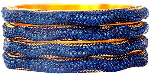 JD'Z COLLECTION Indian Traditional Metal Bangles Set For Women & Girls Elegant CZ Stone Fashion Jewelry Wedding Partywear Set Of 4 Bangles (Blue, 2.6)