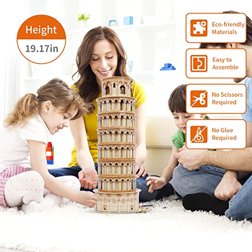 3D Puzzles for Adults & Kids, Exquisite Leaning Tower of Pisa City Large Architecture Building Model Kit, 3D Jigsaw Craft Kits STEM Educational Toys Birthday for Boys Girls Ages 10+ Home Decor, 70 PCS - Image 3