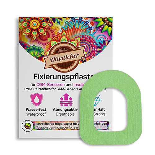 Diasticker® | Omnipod Fixierpflaster (10 Stück, Grün) | Wasserfest - Atmungsaktiv - Starker Halt | Pod-Fixierung, Patch, Fixierung, Tape, Overpatch, Pflaster