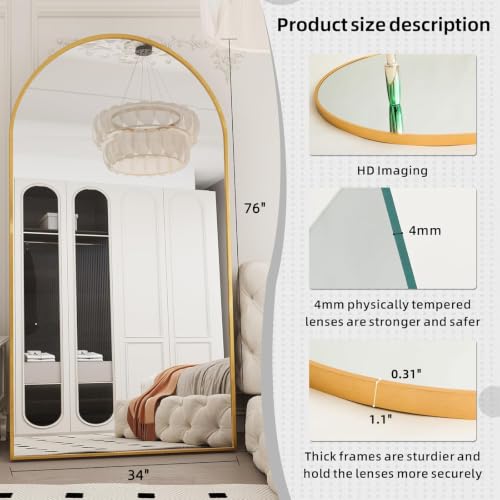 Image of LFT HUIMEI2Y 76 inchx34 inch Arch Full Length Mirror, Gold Floor Mirror