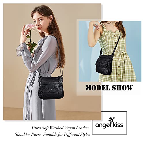 Image of Angelkiss Small Womens Crossbody Bag Leather Shoulder Purse for Women Hobo Bag with Adjustable Shoulder Strap