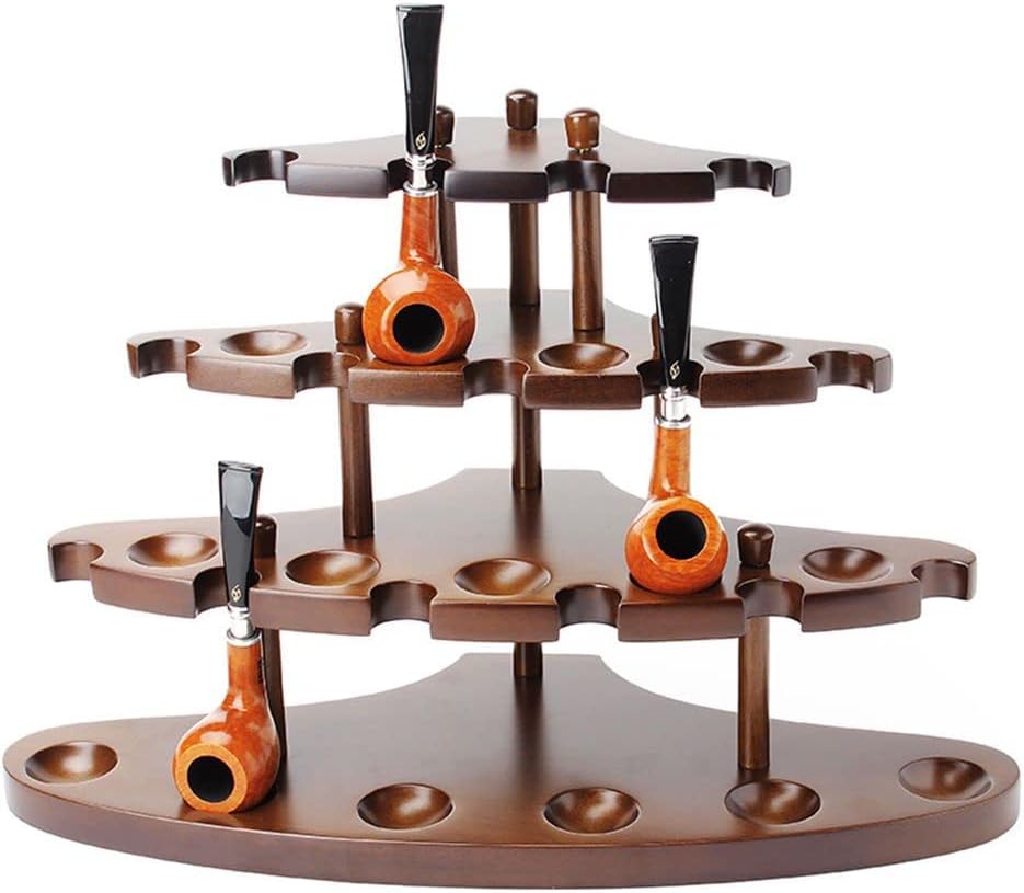 MUXIANG Walnut Tobacco Pipe Stand for 15 Smoking Pipes Collection (Coffee)