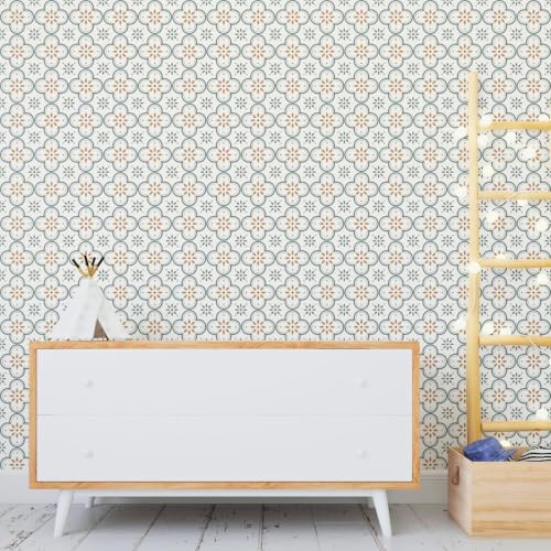 Image of Moroccan Tile Stickers | Waterproof Self Adhesive Peel & Stick Tile Decals for Kitchen Backsplash, Bathroom Wall, Floor, Furniture & Glass (8x8 Inch, Design 32)