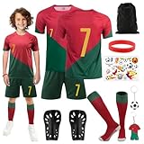 Kitimi Football Kits for Kids, Football Training Shirts Shorts Socks Guard Plate and Keychain, Home Away Soccer Jerseys for Training, Gifts for No.7 & 10 Boys Fans