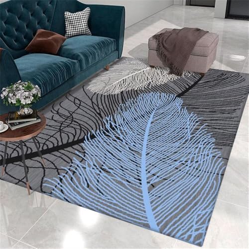 Tapis durable de conception de plumes bleues grand format 200x300cm gris