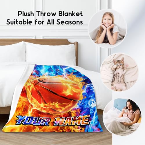 Basketball Blanket - Custom Gifts for Boys - Flannel Soft Throws for Basketball Player 4 Sizes