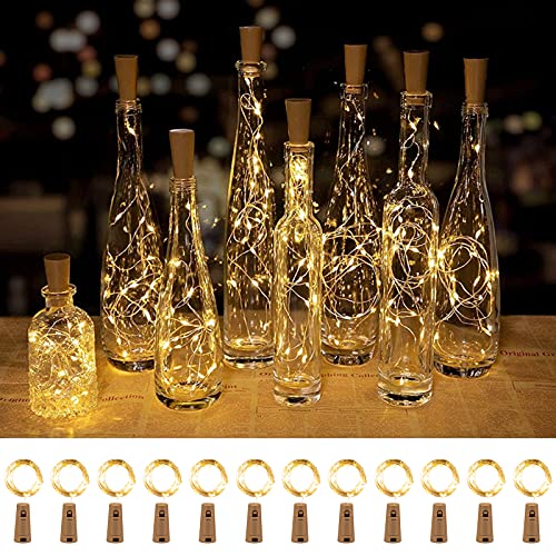 Wine Bottle Lights with Cork, Twinkle Lights 12 Pack 20 LED Waterproof Battery Operated Cork Lights, Silver Wire Mini Fairy Lights for Liquor Bottles DIY Party Bar Christmas Holiday Wedding DÃ©cor