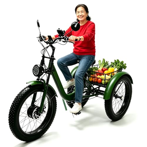 BuilfutenM Triciclo Electrico Adulto De Carga Ruedas 3 Ruedas Bicicletas de neumáticos Anchos para Ciclistas de 200 kg para Adultos de Alta Resistencia con Canasta de Gran Capacidad