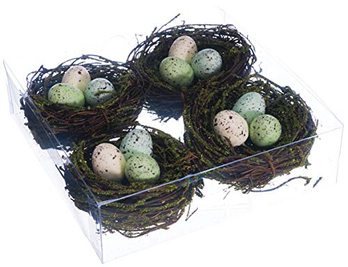 TenWaterloo Set of 4 Decorative Bird's Nests with Eggs, 3 Inches Wide, Artificial Floral