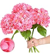 Nubry 22.44In Pink Hydrangea Artificial Flowers,4Pcs Latex Faux Real Touch Large Hydrangea Flower...