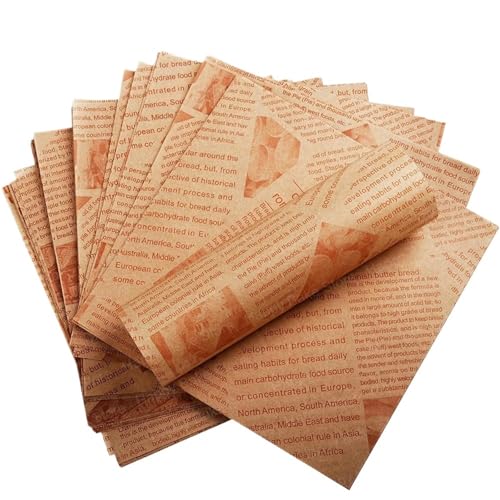 Papel de horno Papel encerado estilo periódico viejo, resistente a la grasa, for envolver sándwiches y hamburguesas, ideal for hornear, cocinar hacer picnics(50PCS)