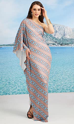 Image of KOH KOH Womens Long One Shoulder Hawaiian Flower Print Cocktail Maxi Dress
