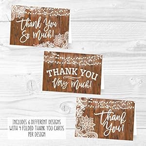 Hadley Designs 24 Rustic Wood Thank You Cards Envelopes Great Note For Adult Funeral Sympathy or Gift Gratitude Supplies For Grad Birthday Baby or Country Western Bridal Wedding Shower