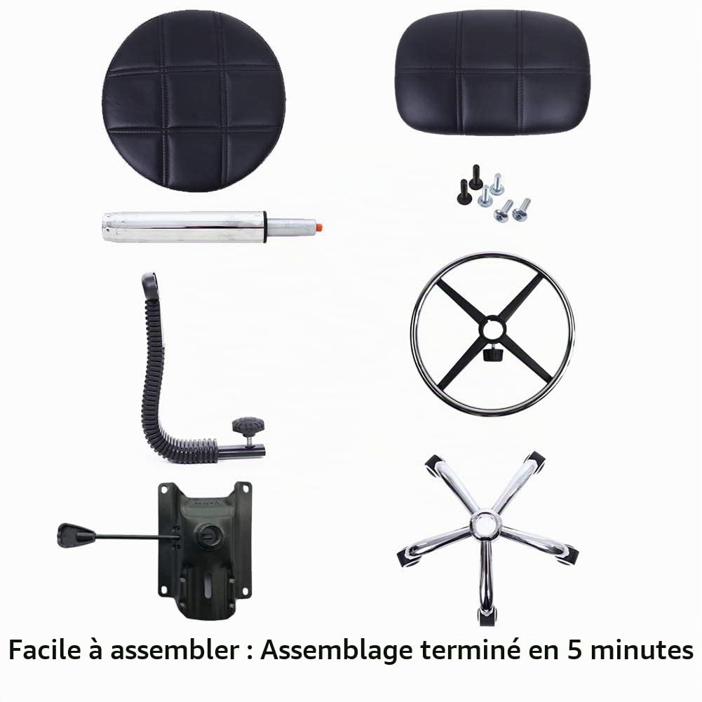 KKTONER Tabouret à roulettes avec Dossier réglable en Hauteur Noir