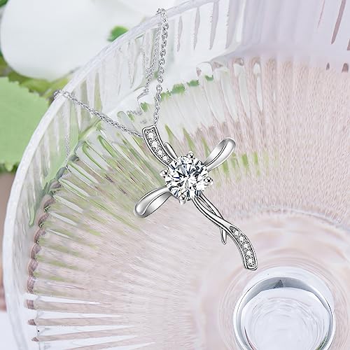 Moissanite Diamond Cross Necklace for Women,18K Gold Plated Sterling Silver Crucifix/Star of David Cross Pendant Necklace Faith Jewelry Anniversary Birthday Christmas Gift for Her Mom Wife, 18+2 Inch3