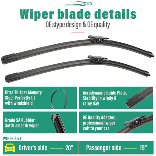 Image of 20 inch 19 inch 10 inch Windshield Wiper Blades Replacement for Mini Cooper Countryman 2011 2012 2013 2014 2015 2016 BMW Mini Country Man SUV R60 Premium Front Rear Wipers Set - OEM Quality (Pack of 3)