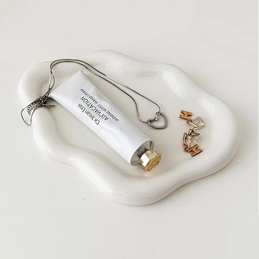 MDFAYE Jewelry Dish Trinket Tray for Women, Ring Dish Holder, Unique Cloud Shape Ceramic Plate Cute Things Vanity Aesthetic Room Decor Mother's Day Birthday Christmas Warm House Gifts (White)