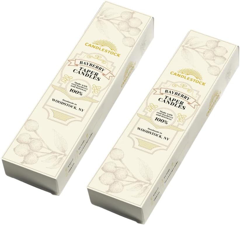 Candlestock Real Bayberry Taper Candle - Pure Bayberry & Beeswax Blend - Dripless - 4 Candles (2 Pairs)