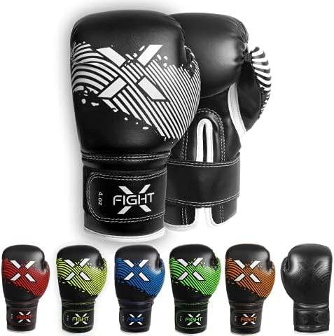 FightX Kids Boxing Gloves for 3-8 Years 4 6 Oz Training MMA Boys Girls Kickboxing Punching Gloves for Training, Punching Bag, Muay Thai, MMA (Black/White, 6oz)