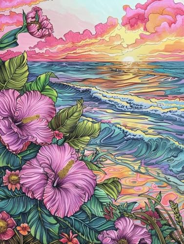 Peinture numero adulte plage kit DIY grand format 100x130cm pour decoration murale