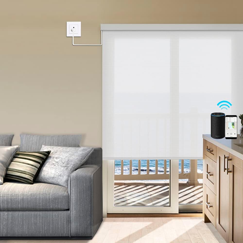 ZSHINE Motorized Blinds Customized Width (23-95 inches) Window Roller Shade TUYA Smart or Normal Hard-Wired Motor Popular Sunshine Fabric for Office and Home (Pure White A07)