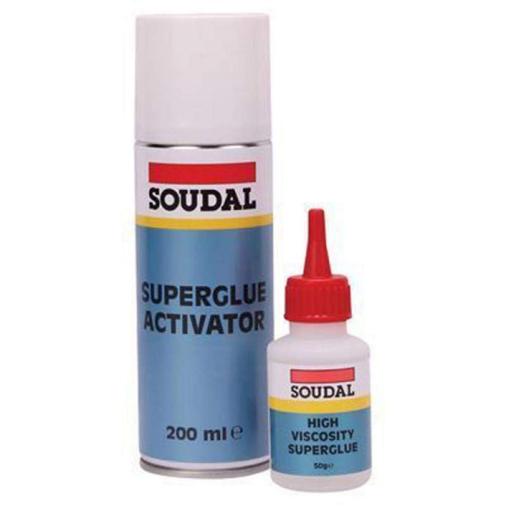 Soudal HIGH VISCOSITY SUPERGLUE 100g + ACTIVATOR 400ml Bonding MITRE