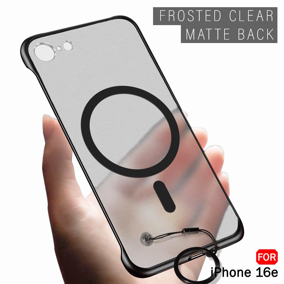Image of TheGiftKart Hybrid Ultimate Slim Back Case Cover for iPhone 16e Compatible with Magsafe | Lightweight Profile | Frosted Matte Translucent Hard Back Case Cover for iPhone 16e (PC & TPU, Black Sides)