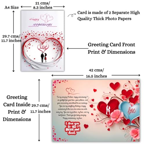 Image of AanyaCentric Anniversary Printed Greeting Card with Red Envelope 8.3x11.7 inch Special Romantic Gift for Husband Wife Marriage Celebration Couple Greeting