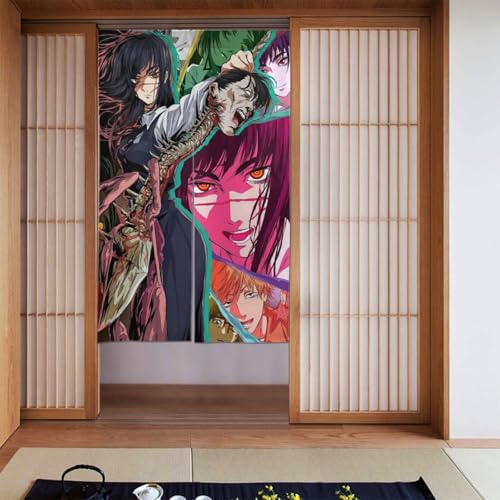 チェンソーマン のれん ドアカーテン 日本製 洗える 遮光 プライバシー保護撥水加工 おしゃれ 和風 リビング 玄関 キッチン 店舗用 半透明 通気性 軽量 簡単取り付け フック付属