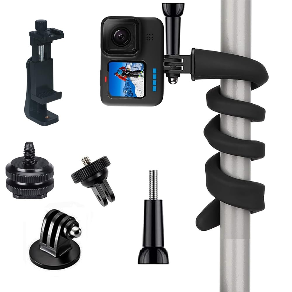 WELYOK Gooseneck Flexible Twist Camera Mount with Phone Clamp Compatible with Insta360,Dji Osmo Most Action Camera and Smartphone