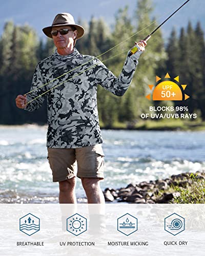 FISHEAL Men's Performance Fishing Hoodie Shirt - UPF 50+ Sun Protection Long Sleeve Thumbholes Shirts with Neck Gaiter3