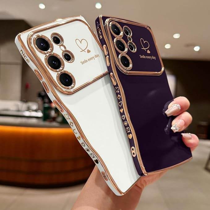 Image of Peeperly Back Cover Case for Samsung Galaxy S23 Ultra Scratch Resistant Anti-Slip TPU Shockproof Protective Durable Wave Plating Love Heart Case for Girls & Women(Light Purple)