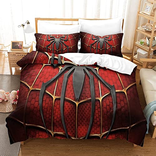 Juego de Funda nórdica Spiderman Juego de Cama con Estampado de superhéroes en 3D Juego de Cama de 3 Piezas Juego de Cama para niñas Funda nórdica para niños Funda nórdica Individual(135x200cm)