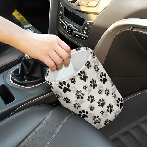 Image of Renewold Car Trash Can Car Trash Bag Foldable Hanging Dog Paw Black Beige Trash Bin Garbage Can Adjustable Button Straps Home Office Camping Picnic Beach Storage Organizer Bag Container