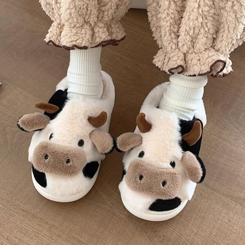 Plush Slippers Cute Cow Cozy Y2K Animal Cotton Stuff Slippers Home Furry Fluffy Soft Indoor House Shoes4