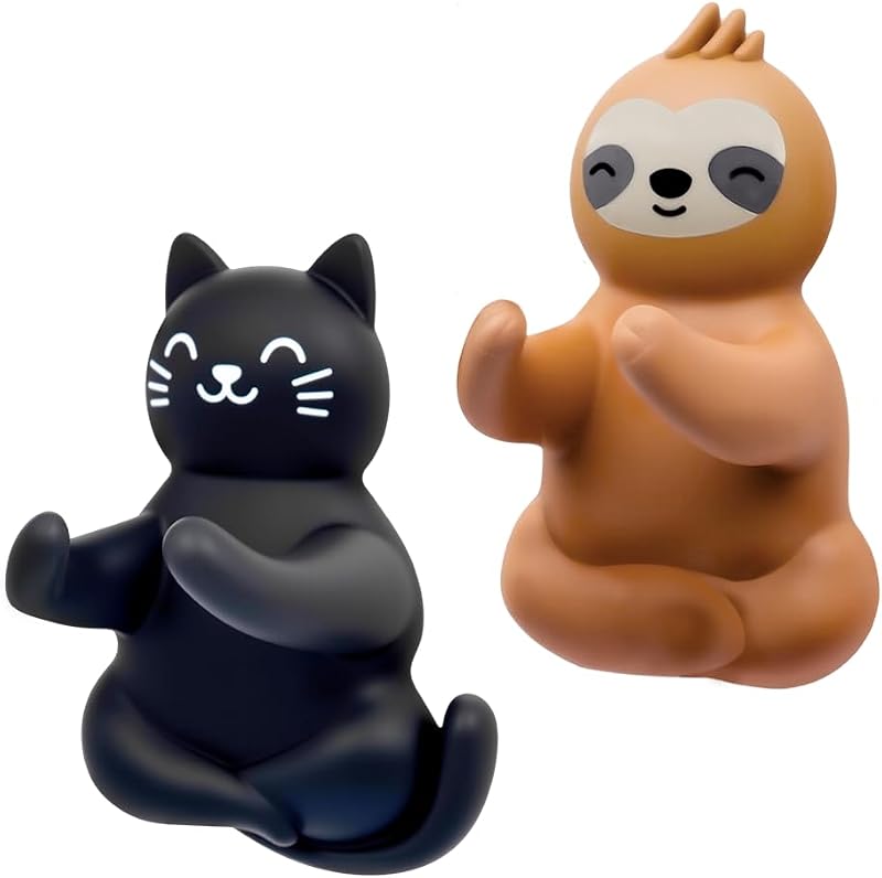 Conjunto com 2 suportes adesivos para aparelhos de barbear Mhfpl, formato gato-preguiça, preto e marrom