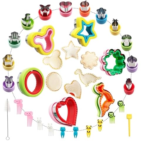 Sandwich Cutter and Sealer Set of 30 Pcs Fun Food Shape Cutters for Kids Lunch Fruit Vegetable Cutter Shapes, Cookie Cutters, Food Picks for Kids Lunch Crustless Sandwich Maker Accessories Cover