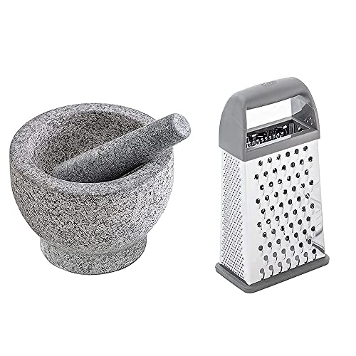 Gorilla Grip Mortar and Pestle and Box Grater, Both in Gray Color, Granite Mortar and Pestle Holds 4 Cups, Grater is 4-Sided, Includes Detachable Container, 2 Item Bundle image 4