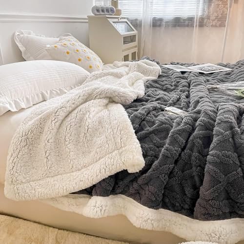 WONGS BEDDING Kuscheldecke 150x200 Flauschig Sherpa Decke,Sofaüberwurf Fleecedecke,Dick Sofadecke Doppelgesicht Extra Warme & Weiche Couchdecke Grau Wohndecken