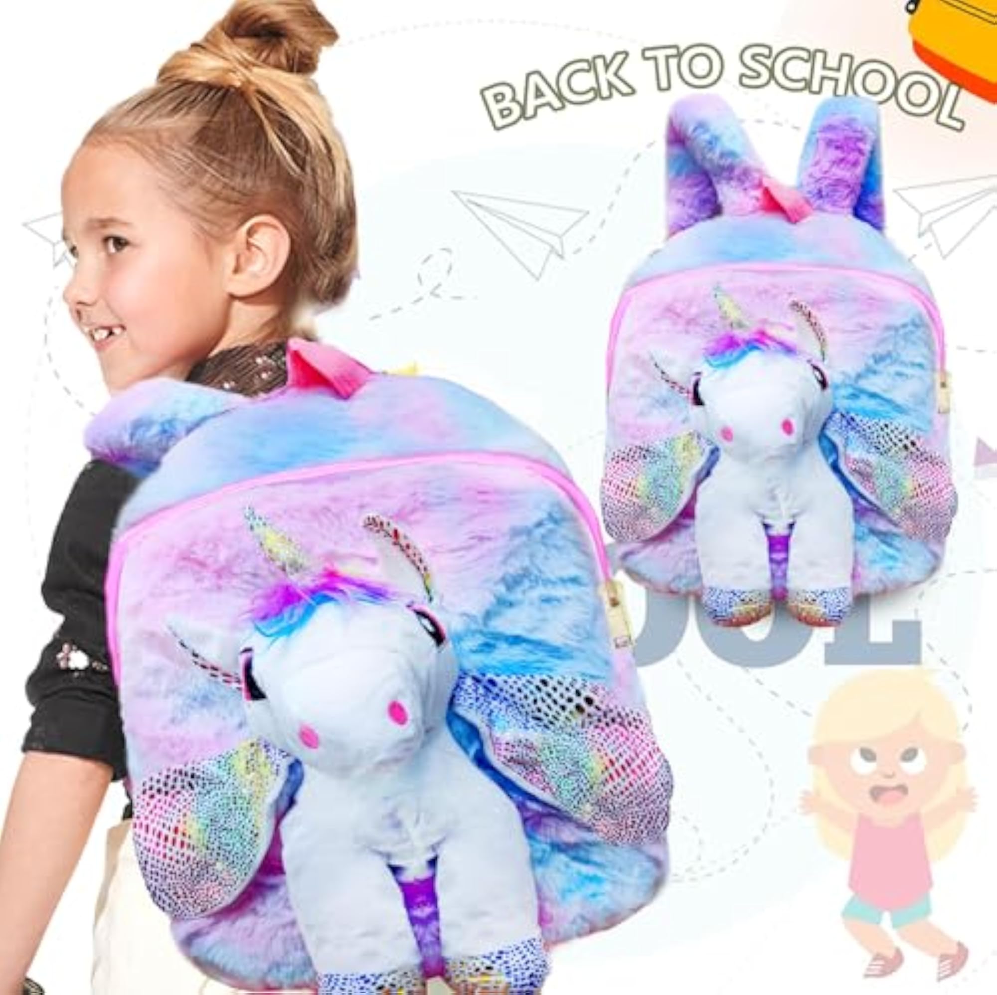 Unicorn Soft Fur Bag for Kids, Lightweight Mini Backpack